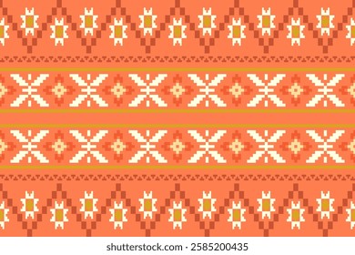 Floral Ikat pattern embroidery border.Embroidery ethnic oriental pixel art pattern.Aztec style,abstract background vector illustration.design for texture,fabric,clothing,print