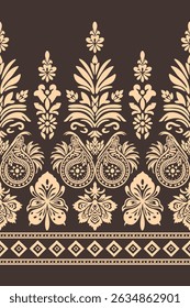 Floral Ikat pattern embroidery border.Motifs African boho paisley background.Ethnic floral Indian seamless.Aztec traditional textile design. Illustration for fabric, textiles