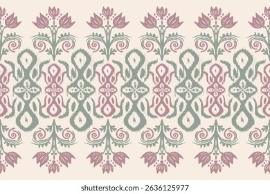 Floral Ikat pattern embroidery border.Motifs African boho paisley background.Ethnic floral Indian seamless.Aztec traditional textile design. Illustration for fabric, textiles