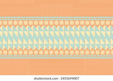 Floral Ikat Pattern embroidery ethnic vintage bohemian design. Damask flower motif style seamless background border vector illustration.