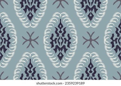 Floral Ikat pattern embroidery vector illustration. Blue motifs traditional ikat design seamless. Floral Mughal pattern on indigo blue background. Ikat ethnic oriental seamless pattern traditional.