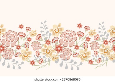 Floral Ikat pattern seamless embroidery background border. rose Flower motifs seamless pattern. Ethnic oriental pattern traditional.Aztec style abstract pattern vector illustration. Hand drawn. svg