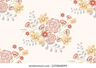 Floral Ikat pattern seamless embroidery background border. rose Flower motifs seamless pattern. Ethnic oriental pattern traditional.Vintage style abstract pattern vector illustration. Hand drawn.