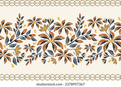 Floral Ikat pattern seamless embroidery background border. Flower motifs seamless pattern. Ethnic oriental pattern traditional.Aztec style abstract pattern vector illustration. Hand drawn.