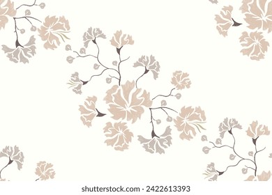 Floral Ikat pattern seamless embroidery background border frame. Cherry blossom Flower motifs minimal style abstract vector illustration. Hand drawn Spring summer flower