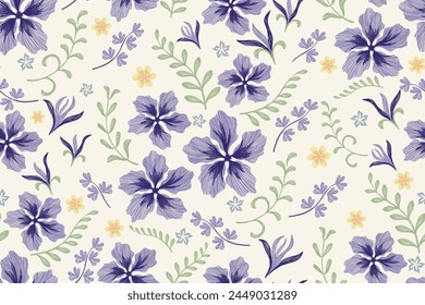 Klassische Blumen Muster nahtlose Stickerei Hintergrund Rand. Blaues Blumenmotiv mit Blättern Klassische minimalistische Vektorillustration. von Hand gezeichnet