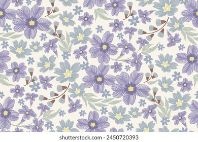 Floral Ikat pattern seamless embroidery background border. Blue Flower motifs seamless pattern. Ethnic oriental pattern traditional.Aztec style abstract pattern vector illustration. Hand drawn.