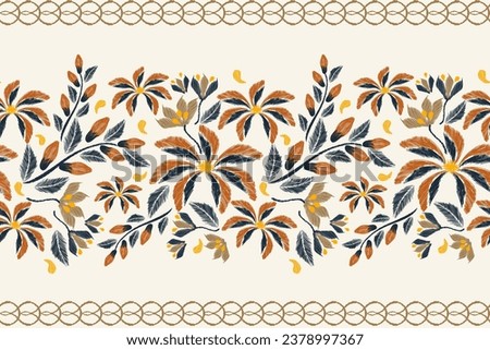 Floral Ikat pattern seamless embroidery background border. Flower motifs seamless pattern. Ethnic oriental pattern traditional.Aztec style abstract pattern vector illustration. Hand drawn.