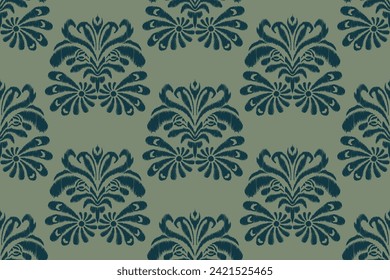 Floral Ikat pattern seamless. Geometric ethnic flower vintage embroidery design vector illustration. Batik print template background border. 