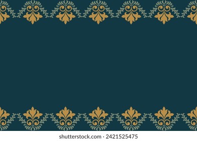 El patrón de Ikat floral no tiene fisuras. Dibujo vectorial de diseño de bordado geométrico de flor étnica vintage. Borde de fondo de la plantilla de impresión de Batik. 
