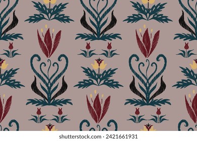 Floral Ikat pattern seamless. Geometric ethnic flower vintage embroidery design vector illustration. Batik print template background border. 