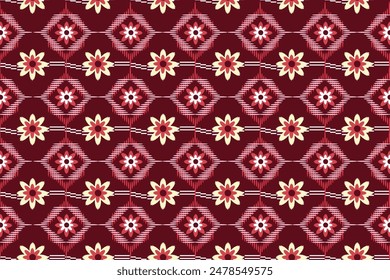 Floral ikat pattern seamless on red background. Ethnic pattern oriental traditional. Ikat pattern seamless vector illustration.Design for fabric,wallpaper, capet,cloth and paper.