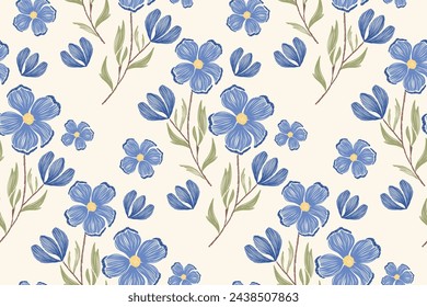 Floral ikat pattern seamless.Blue flowers Ikat design paisley embroidery with floral motifs. Ethnic pattern oriental traditional. Flowers vector illustration. 