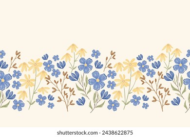 Floral ikat pattern seamless.Blue flowers Ikat design paisley embroidery with floral motifs. Ethnic pattern oriental traditional. Flowers vector illustration. 