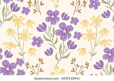 Patrón de ikat floral sin fisuras. Flores de color púrpura rosa Ikat diseño paisley bordado con motivos florales. Patrón étnico tradicional oriental. Ilustración vectorial de flores. 