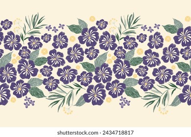 Floral Ikat patterns seamless embroidery ethnic batik vintage Flower motifs paisley print template. Blue purple flowers design hand drawn. Vector illustration. 
