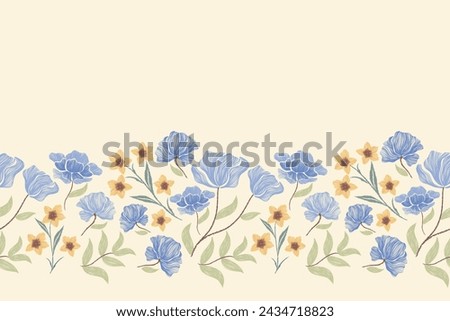 Floral Ikat patterns seamless embroidery ethnic batik vintage Flower motifs paisley print template. Blue flowers design hand drawn. Vector illustration. 