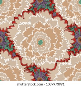 Floral illusion seamless pattern. Beige, yellow and gray vector illustration.