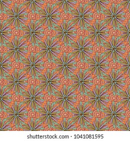 Floral illusion seamless pattern. Blue, yellow and red vector illustration.