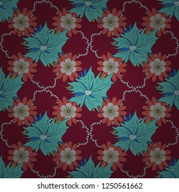 Floral illusion seamless pattern. Gray, red and blue vector illustration.