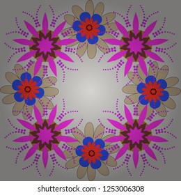 Floral illusion seamless pattern. Gray, magenta and beige vector illustration.