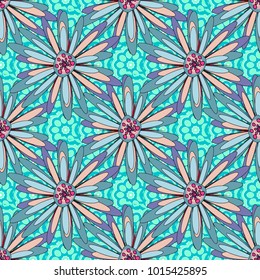 Floral illusion seamless pattern. Neutral, beige and blue vector illustration.