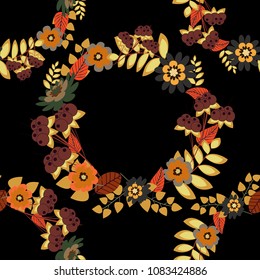 Floral illusion seamless pattern. Orange, yellow and brown vector illustration.