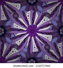 Floral illusion seamless pattern. Purple, white and violet vector illustration.