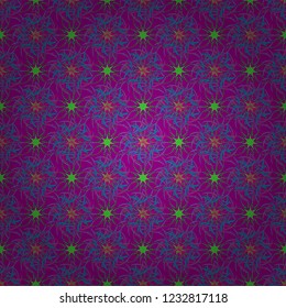 Floral illusion seamless pattern. Purple, blue and violet vector illustration.