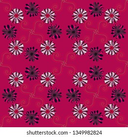 Floral illusion seamless pattern. Purple, brown and red vector illustration.
