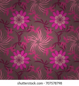 Floral illusion seamless pattern. Purple, brown and pink vector illustration.
