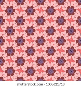 Floral illusion seamless pattern. Red, purple and pink vector illustration.