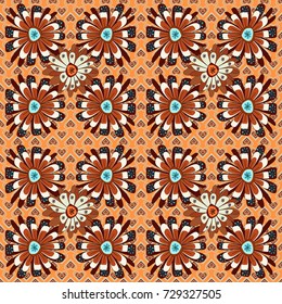 Floral illusion seamless pattern. Red, beige and orange vector illustration.