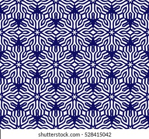 Floral illusion seamless pattern. Vector illustration. silver on blue
