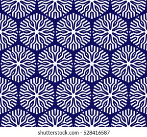 Floral illusion seamless pattern. Vector illustration. silver on blue