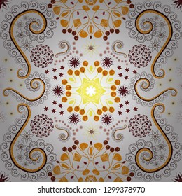 Floral illusion seamless pattern. Yellow, brown and white vector illustration.