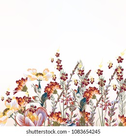 Floral illustration with beautiful field flowers  in vintage style