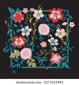 floral illustration for embroidery, patch, banner, apparel, greetings