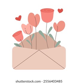 Floral Illustration with Envelope and Hearts