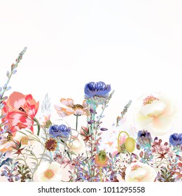 Floral illustration with field flowers  in vintage style