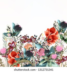 Floral illustration with field flowers  in vintage style