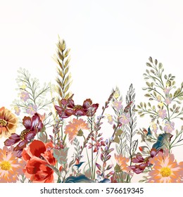Floral illustration with field flowers  in vintage style