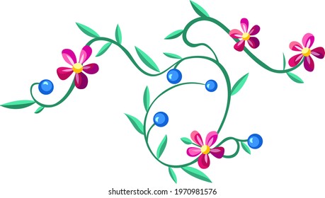 Floral Illustration of Flowers and Berries.	