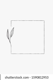 Floral illustration frame border. Elegant graphic design element, hand drawn plants and foliage composition. For wedding invitations, celebrations, postcards and other graphic design projects.