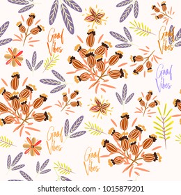 Floral illustration good vibes with colorful pastel flowers
