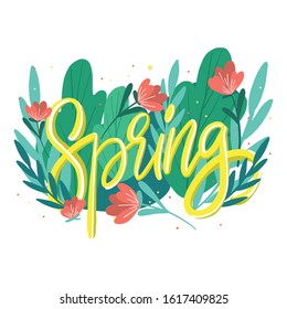  Floral illustration with handwritten inscription "Spring"