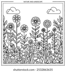 Ilustración floral. Alto detalle del dibujo de línea. Blanco y negro. Ajuste para colorear libro, cubierta, fondo, elemento, cartel, Anuncio, tatuaje, pintura de pared. Vector Eps 10.