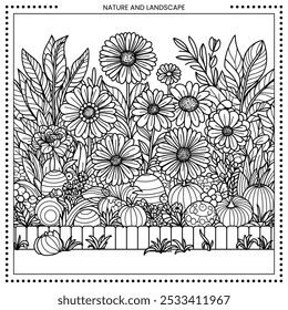 Ilustración floral. Alto detalle del dibujo de línea. Blanco y negro. Ajuste para colorear libro, cubierta, fondo, elemento, cartel, Anuncio, tatuaje, pintura de pared. Vector Eps 10.