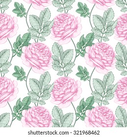 Floral illustration with roses. Seamless pattern. Vector hand drawn design illustration.