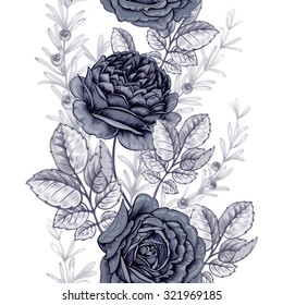 Ilustración floral con rosas.Patrón sin problemas. Ilustración de diseño dibujada a mano por vectores.